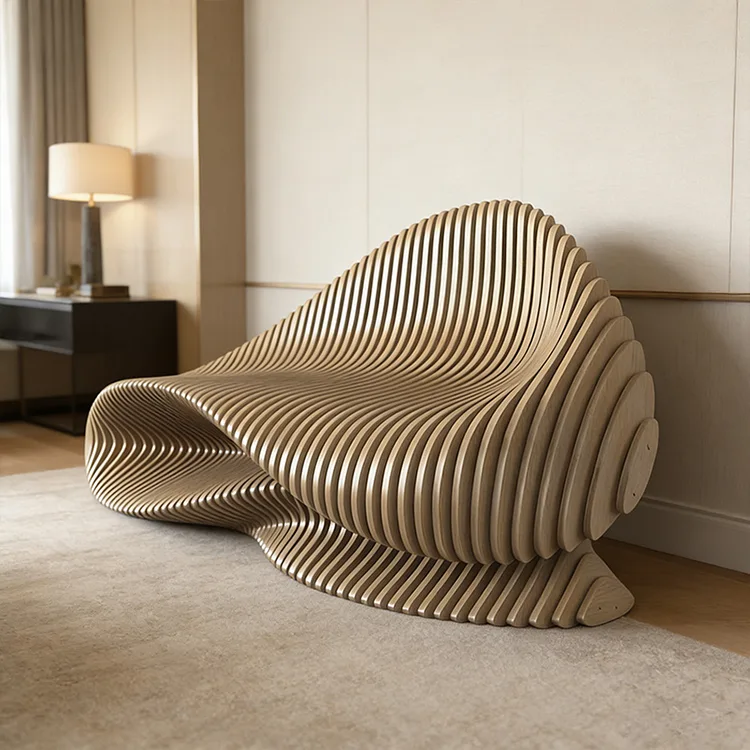 Parametric Wave Wood Bench